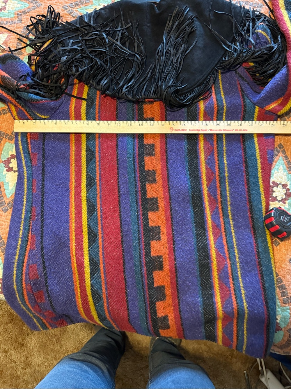 PIONEER Multicolor Southwestern Fringe Utility Jacket with Black Collar Vintage. - Picture 16 of 16